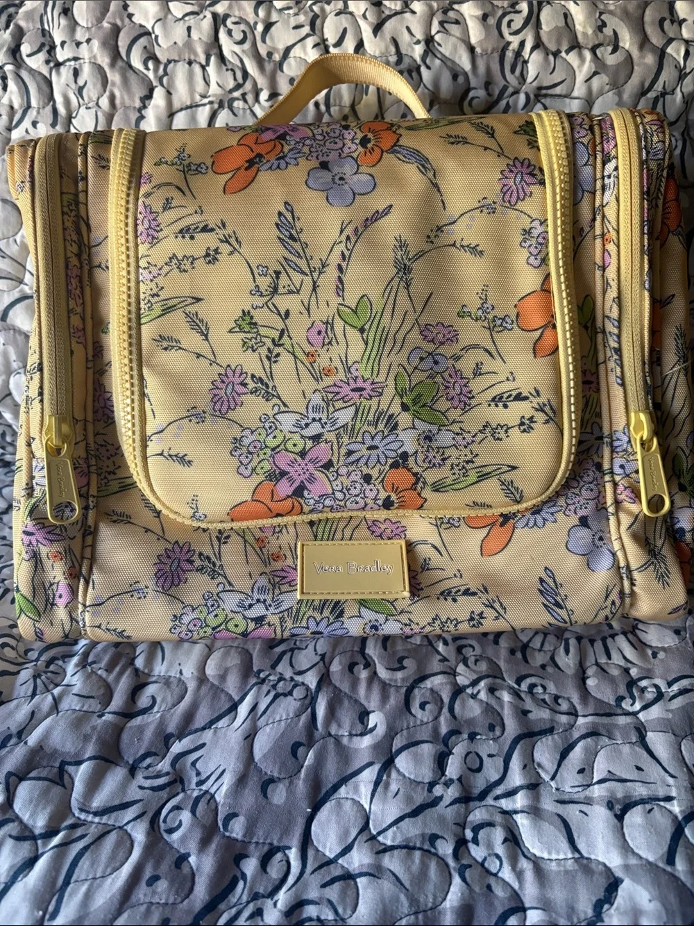 Vera Bradley Lemon Yellow Floral Hanging Cosmetic Organizer